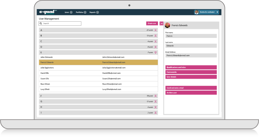 User management within E-qual